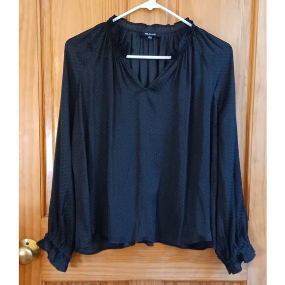Madewell Shirt Women Small Polka Dot Ruffled V-Neck Coquette Soft Goth Lolita - Picture 1 of 9